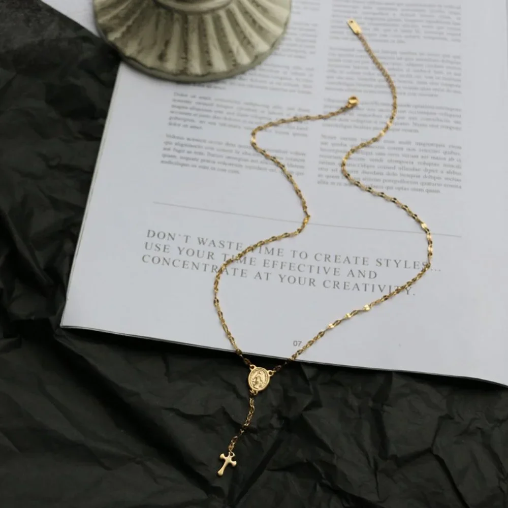 NEW 18K Gold Plated Virgin Mary Holy Cross Drop Necklace - Picture 10 of 11